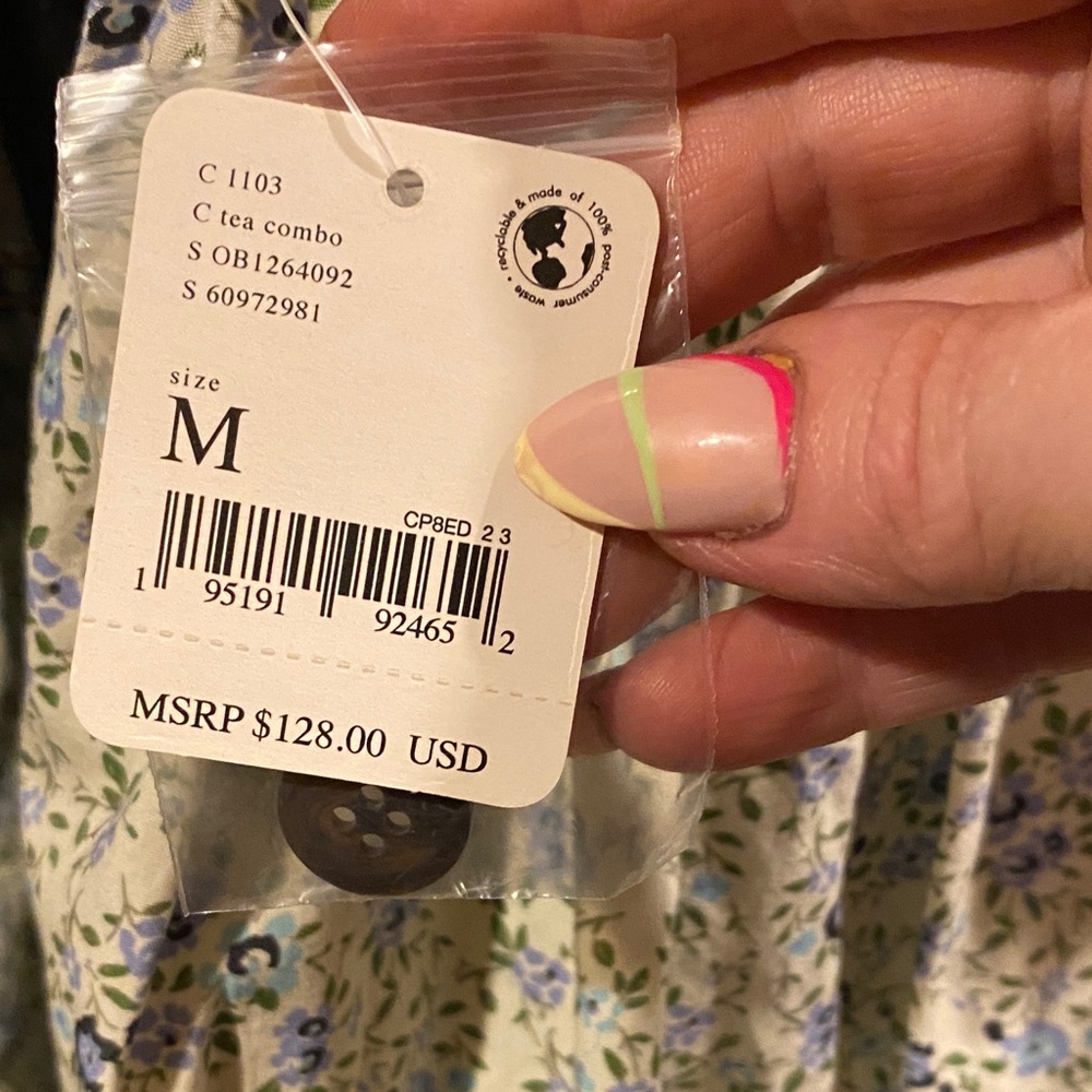 Free People Floral Mini Dress in Cream with Blue Accents - Picture 4 of 7